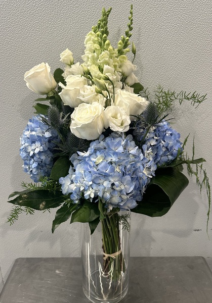 Hand Tied Bouquet Blue & White  from Racanello Florist in Stamford, CT