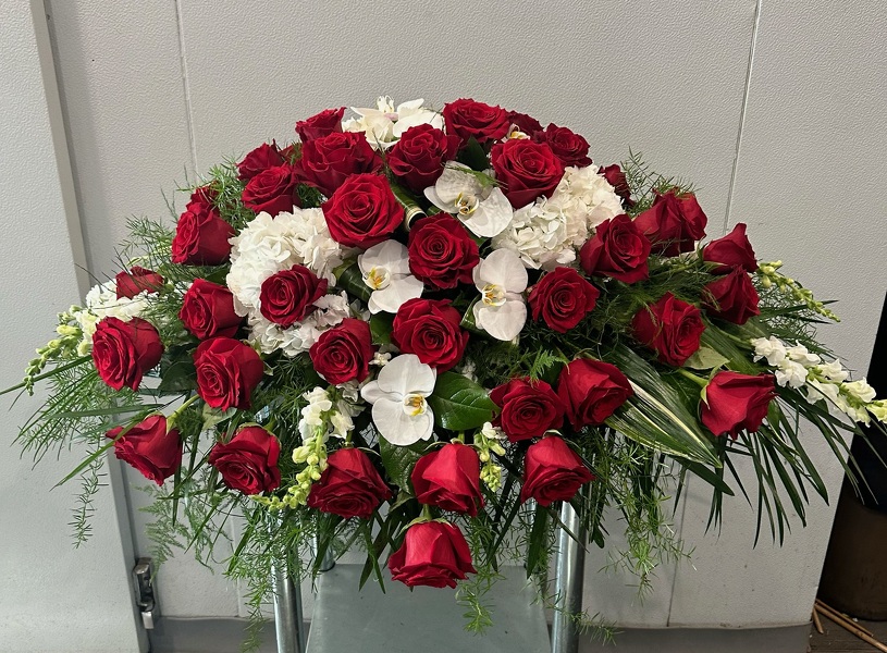 Rac's Classic Half Casket (Red&White) from Racanello Florist in Stamford, CT