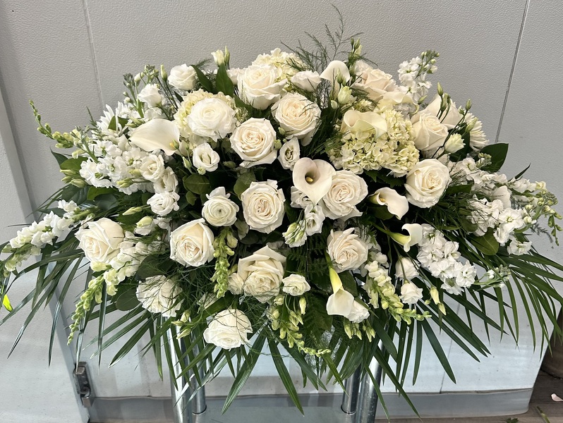 Rac's Classic Half Casket (all white) from Racanello Florist in Stamford, CT