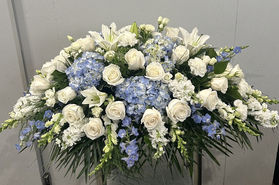 Rac's Classic Half Casket (White & Blue) from Racanello Florist in Stamford, CT
