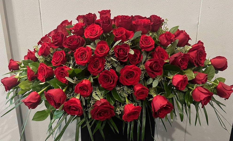Rac's Classic Half Casket (Red Roses) from Racanello Florist in Stamford, CT