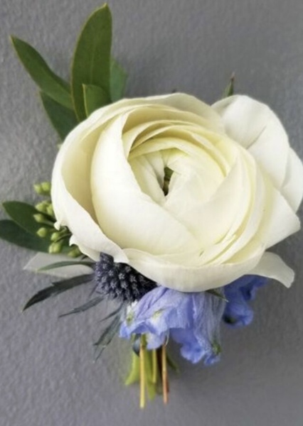 White Ranunculus Boutonniere from Racanello Florist in Stamford, CT
