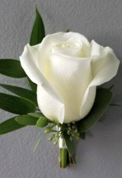 White Rose simple Boutonniere from Racanello Florist in Stamford, CT